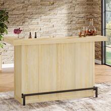 LITTLE TREE 4-Tier Bar Table, 70.9-Inch Large Wooden Home Bar Unit With Wine Glass Holder And Black Footrest, Pub Table With Storage Shelves For Home, Patio, Basement - 淺棕色 - 查看 4