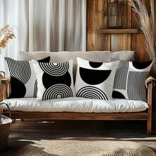 MEMNUN 4 件装黑白简约弧线几何印花抱枕套【不含枕芯】，尺寸分别为 17.7*17.7 英寸（45*45 厘米）/ 19.69*19.69 英寸（50*50 厘米）/ 15.75*15.75 英寸（40*40 厘米），【单面印花】简约现代涤纶抱枕套，适用于沙发、床、客厅、卧室、汽车、办公室、酒店装饰，是馈赠亲友的完美礼物，四季皆宜。 - 彩色 - 查看 8