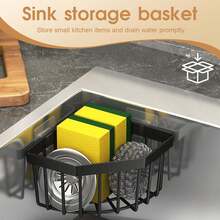 1PC Triangular Draining Basket Multi-Functional Storage Rack, Black Plastic Diamond-Shaped Model, Kitchen Small Tools, Bathroom, Kitchen Storage Rack.