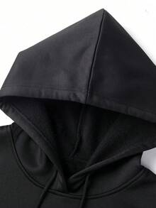 Sudadera con capucha para hombre de 1 pieza: mezcla de algodón y poliéster, estampado exquisito, adecuada para exteriores, ideal para desplazamientos en otoño e invierno. - Negro 2 - Ver 4