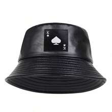 1顶男士PU皮革黑桃印花渔夫帽，时尚休闲帽，适合春季、秋季郊游、旅行、海滩、派对等场合。 - 彩色 - 查看 12
