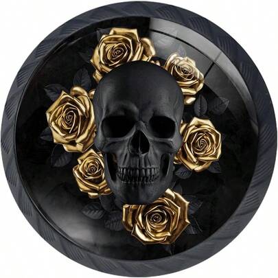 4 Pack  With Gold Roses Kitchen Cabinet Knobs Round Drawer Pulls Drer Cupboard Door Handles