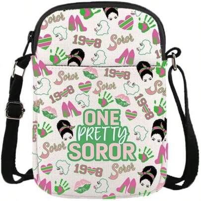 QY- Sorority Makeup Bag  Gift Pink And Green Black Greek Sorority Gift One Prettty Soror Zipper Pouch For Soror S One Pretty CR -0085