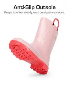 Kids Rain Boots Glitter Boys Girls With Easy-On Handles Sparkly Waterproof Boots Outdoor Playing Rain Boots Unisex-Child  For Rainy Days And School Activities - Hồng - Xem 3