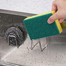 1pc Stainless Steel Sink Sponge Holder - No Drilling Required, Wall-Mounted Design, Dual Hooks, Perfect For Holding Sponges And Small Tools, Keeps Countertop Clean, Suitable For Dish Sponges, Stainless Steel Kitchen Sink Organizer - Adhesive Installation, No Drilling Sponge Holder And Drainer | Wall-Mounted Storage Hooks For Hanging Clothes And Accessories, Rust-Resistant Stainless Steel Sink Caddy - Keeps Your Kitchen Accessories Dry And Organized! - Multicolor - View 4