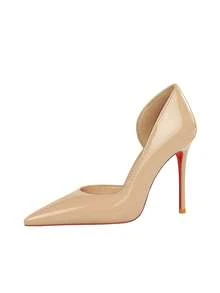 European & American Style Banquet Patent Leather Pointed Toe High Heel Shoes, Fashionable Super High Heels For Women - Khaki - View 8