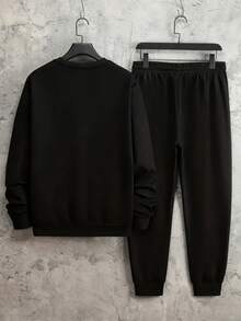 AnChiStreetwear - 大码男士时尚简约平衡标语英文几何图案休闲圆领套头卫衣和裤子套装，适合街头服饰、户外运动和日常穿着。 - 彩色 - 查看 4