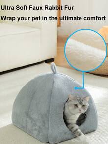 PETSIN 1 Pc Comfortable And Cute Pet Cat Bed House, Detachable And Washable Cat House, Warm Pet Cave Nest In Winter, Suitable For Indoor Use Of Rabbits, Puppies And Cats - Grey - View 5