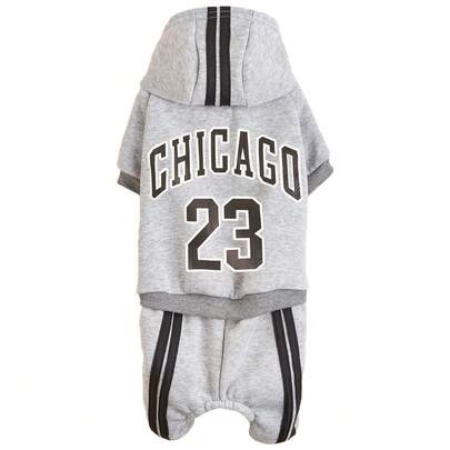 1 件适合小型犬的英文字母印花连帽运动衫，适合雪纳瑞、博美犬、柴犬的秋季羊毛夹克