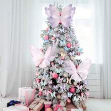 D49 Pcs Christmas Tree Butterfly Decoration 3 Jumbo Butterfly Tree Topper Ornaments Pink Girly Fairy Xmas Ornaments Home Decoration For Holiday Party Indoor Outdoor Decor - như hình ảnh - Xem 4