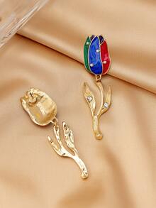 1 par de pendientes colgantes de flor de tulipán retro versátiles