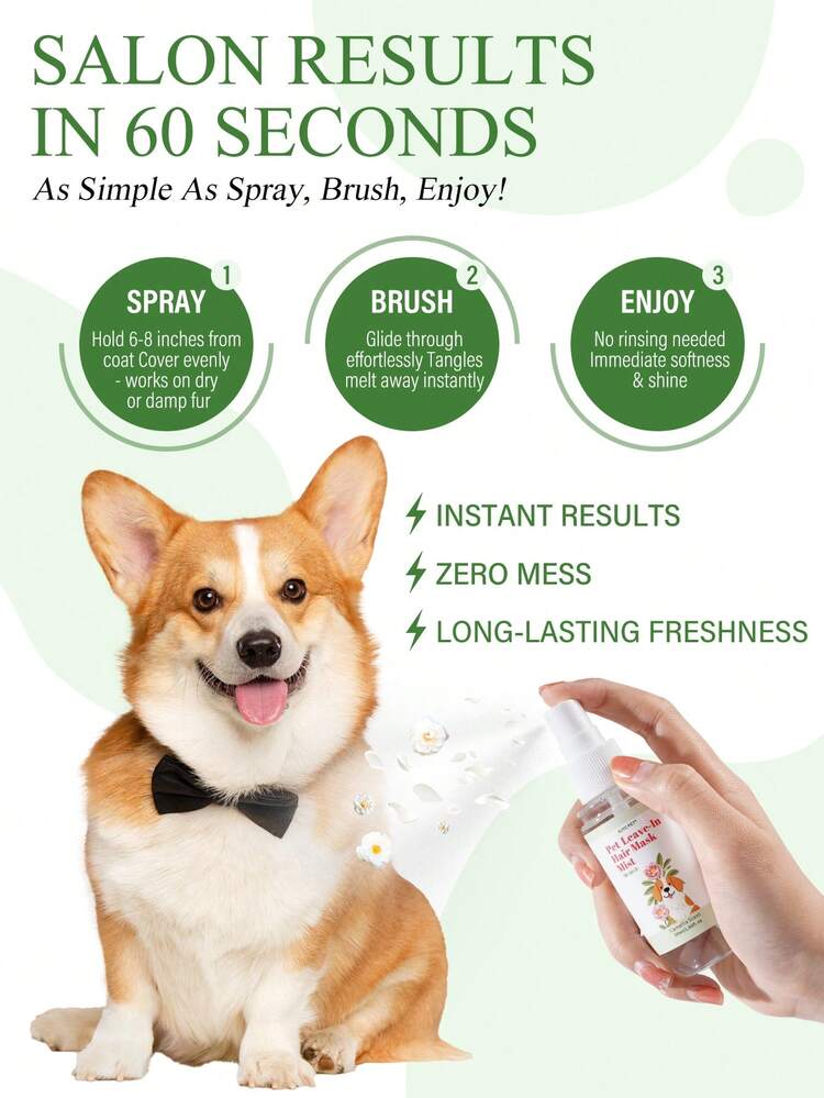 GJYC PET 宠物十二合一免洗护发喷雾 - 适用于狗和猫的顺发发膜喷雾，控制毛躁和光泽，清新山茶花香味，1.86 液体盎司，滋养 - Camellia Scent - 查看 4