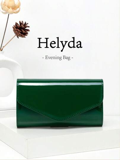 1 Stück Helyda glatte PU-Leder Clutch Tasche, spiegelgrüne Farbe, modisches und elegantes Design, geeignet für Hochzeit, Party, Abschlussball, Abendveranstaltungen