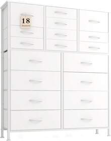 BURN Cómoda Alta para Dormitorio, Torre de Almacenamiento con 18 cajones, Organizador de cajones, Armario de Almacenamiento, Pasillo, armarios, Estructura de Acero (Blanco) - 1 - Ver 1