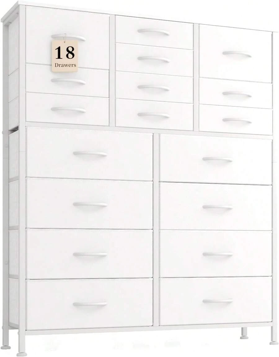 BURN Cómoda Alta para Dormitorio, Torre de Almacenamiento con 18 cajones, Organizador de cajones, Armario de Almacenamiento, Pasillo, armarios, Estructura de Acero (Blanco) - 1 - Ver 1