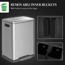 HOMCOM Dual Kitchen Garbage Bin, 2 X 5 Gallon (2 X 20 L) Trash Can With Foot Pedal, Soft-Close Garbage Can With Removable Inner Buckets, Lid, Fingerprint-Proof For Kitchen, Silver - Bạc - Xem 5