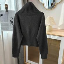 Áo khoác cardigan dệt kim tay dài, cổ bẻ, khóa kéo, kiểu dáng thường ngày, phù hợp cho nữ, mùa Thu/Đông của Senya. - Màu xám đen - Xem 4