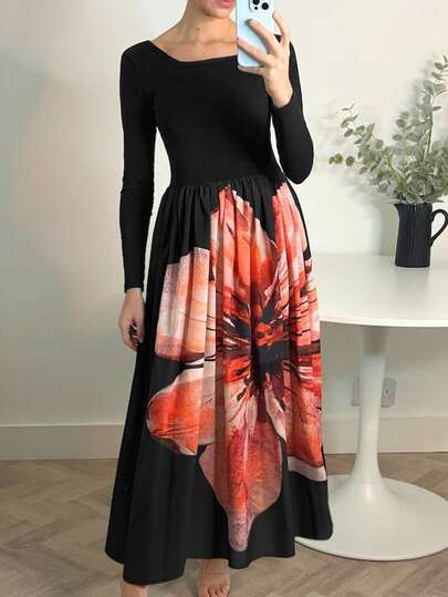 Women's Floral Patchwork Print Bohemian Casual Beach Holiday Dress