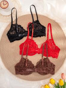 3 chiếc áo ngực ren mỏng có gọng màu trơn thoải mái cho nữ - Nhiều màu - Xem 2