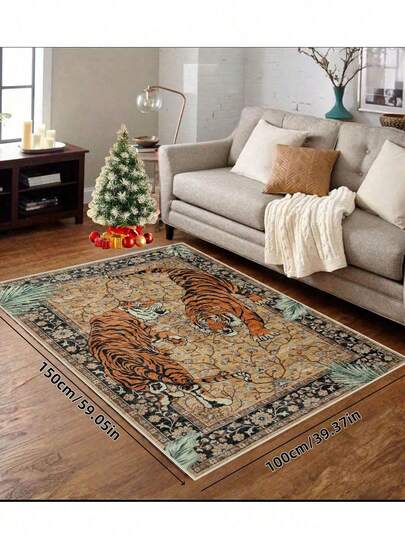 1pc Tiger Area Rugs, Boho Washable Rugs Living Room, Vintage Zachte Dining Room Rug, Non Slip Resistant Large Vloer Tapijt Office Bedroom,Living Room,Entrance Welcome Door Mat, Camel view 6