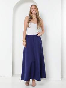 Tailored Skirt With Belt Loops (Without Belt) Code: 3010 - Navy Blue - View 2
