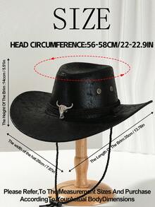 1 件开学季男女款复古风格纯色 PU 皮革帽子，西部牛仔帽带防风绳，适合日常户外穿着和西部牛仔派对音乐节 - 彩色 - 查看 3