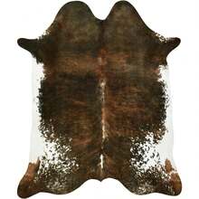 Faux Cowhide Rug, Cow Print, Rustic Western Rugs For Living Room Bedroom, Irregular Animal Skin Hides, 4.6 X 5.2ft, Anti-Skid Cool Carpets For Cowboy Cowgirl Home Decor, Khaki Brown - 橄欖綠 - 查看 11