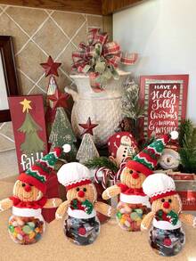 1pc Christmas Gingerbread Man Candy Decoration Jar, Desktop Decoration Supplies, Christmas Gifts, Cartoon Candy Box Storage Jar, Creative Decorative Candy Jar, Suitable For Holiday Parties And Theme Events, Family Gatherings, Shopping Mall Activities, Window Displays