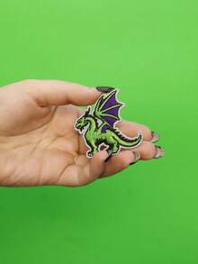 1pc Green Dragon Embroidered Iron On Patch - Multicolor - View 3