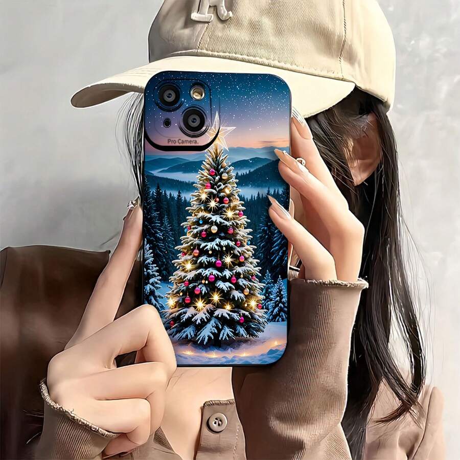 ¡funda de teléfono con árbol de Navidad festivo! Compatible con fundas de teléfono 17 16 Pro Max 15 Pro Max 13 y 12 Hecho de material de TPU, brinda protección contra golpes y caídas Es un regalo perfecto para familiares, amigos y seres queridos en esta temporada navideña. - Negro - Ver 1