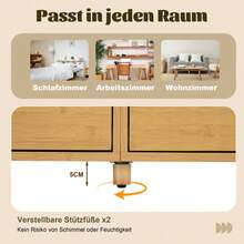 160cm Eiche Sideboard, Roman Design With Bamboo Columns And Shelves, 6 Drawers And Open Shelves, Height Adjustable Legs, H75/W160/D40 - 1 - View 3