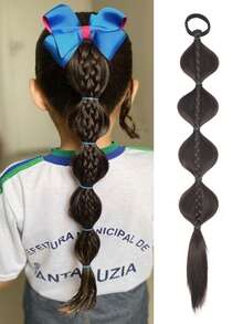 Synthetic Braided Ponytails Hair Extensions For Kids With Elastic Hair Band Hairpieces Natural Black/ Brown Fake Hair1pcs