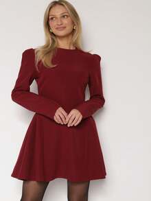 Metal Applique Decor Flared Dress - Red - View 9