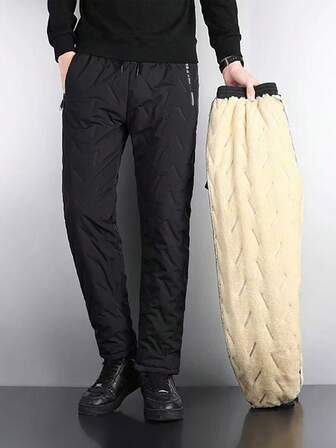 Herrbyxor med foder, vindtäta termiska avsmalnande byxor för fritidsbruk