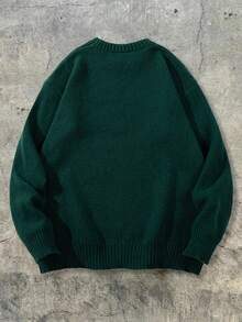 Herren lässiger, weiter Pullover in Einfarbig, Streetwear im amerikanischen Stil, Rundhalsausschnitt, Langarm, vielseitig einsetzbar, Herbst/Winter - Dunkelgrün - Übersicht 3