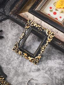 1 件树脂材质欧式 3D 花卉图案黑色椭圆形道具相框，适用于摄影道具、微型房屋装饰、万圣节装饰