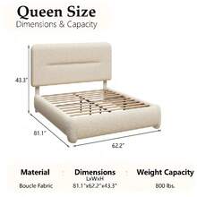 Queen Size Cloud Bed Frame, Boucle Bed With Adjustable Headboard, Soft Rounded Corner Guards, Silent Design, Easy To Assemble, BEIGE - 白色 - 查看 8