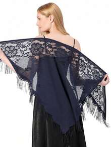 1 件女式花卉蕾丝边围巾披肩带流苏，柔软网状流苏披肩，适合婚纱、婚礼/派对晚礼服 - 純白色 - 查看 20