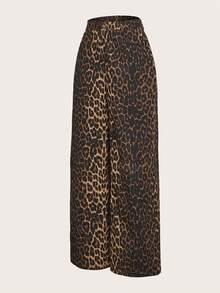 Da Jade French Leopard Print High Waist Wide Leg Trousers With Side Pockets City Stroll Night Out Shopping Gathering Eye‑Catching Versatile Statement - Brown - View 6