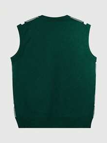 ALTZTAR Men's Knitted Casual Contrast Color Sleeveless Sweater Vest - Green - View 4
