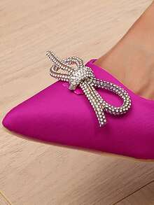 Sandalias de Fiesta únicas y Elegantes con Tacón Puntiagudo y Lazo de Cristales Brillantes para Mujer. Tacones Altos, Elegantes y Versátiles, Ideales para Cualquier Ocasión Especial - Rosa Fucsia - Ver 8