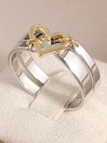 Minimalist Creative Golden Heart-Shaped Coil Embossed Silvery Ring, Personalized Jewelry Accessory For Women's Daily Parties - Silver - View 7