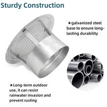 Tapa de chimenea redonda de acero inoxidable con parte superior cónica y malla, para escape de chimenea y protección contra la lluvia en el techo, para tubo de estufa exterior, fácil instalación. - Plateado - Ver 6