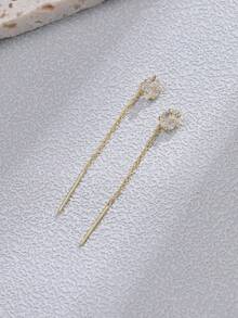 ELSEDES 1 Pair Fashionable Minimalist S925 Sterling Silver Inlaid Sparkling Star Gemstone Earrings, Highlighting Stylish Charm, Quality Jewelry, Suitable For Women's Daily And Party Outfits - Gold - View 5