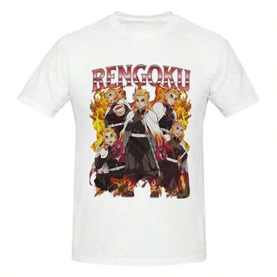 Rengoku Kimetsu No Yaiba  T-Shirt Anime Graphic Tee Vintage Streetwear Unique Artistic Design Perfect For Gamers & Anime Fans!