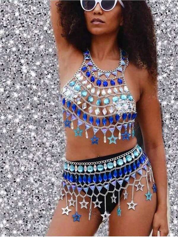 New Handmade Acrylic Tassel Waist Chain & Body Chain Set, For Women