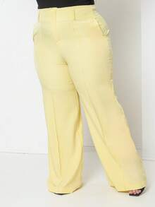 Plus Size Fashion Long Pants Without Belt And Pockets Without Belt - Light Yellow - View 3