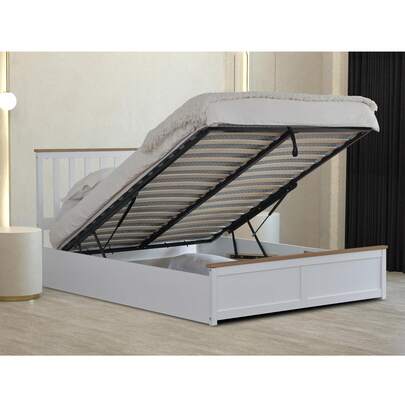 Wooden Ottoman Gas Lift Storage Bed 3ft 4ft 4ft6 5ft White Or Grey