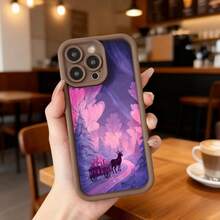 Phone Case With Black Border And Magical Forest Design In Purple And Pink Tones, Featuring Deer And Carriage, Ideal For Daily Use And Special Occasions Suitable For Apple Series Phones - Black - View 4
