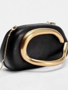 Women's Party Clutch Bag Wedding Bridesmaid Gold Chain Strap Modern Small Elegant - Negro - Ver 1